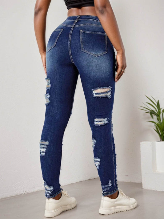 2025 Women's Ripped Tight Cropped Pants, New High Stretch Jeans, Fashionable And Versatile Street Style, Slim Fit Design, Women's Jeans And Clothing - www.Shopthatapp.com