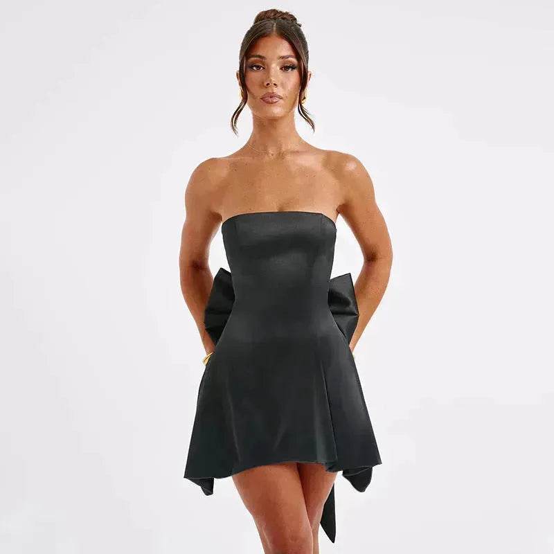 Women's Mini Tube Dress With Big Bow Summer Fashion Tube Top Short Skater Dress. - www.Shopthatapp.com