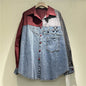 High-grade Contrast Color Patchwork Cotton Denim Long Sleeve Loose Shirt Women - www.Shopthatapp.com