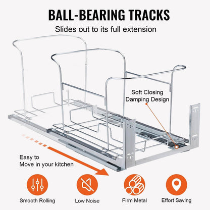 Pull-Out Trash Can, 35Lx2 Double Bins, Under Mount Kitchen Waste Container With Slide And Door Mounting Kit, 110 Lbs Load Capacity Heavy Duty Garbage Recycling Bin For Kitchen Cabinet, Sink - www.Shopthatapp.com