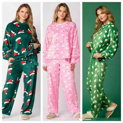 Women's Christmas Hat Pajamas Long Sleeve Trousers Suit - www.Shopthatapp.com