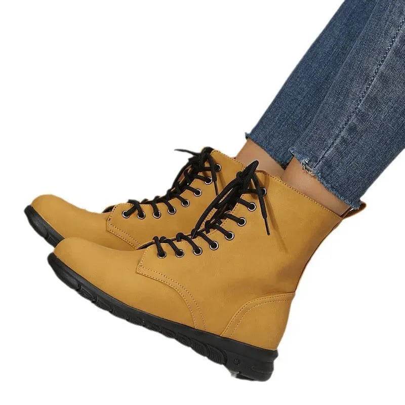 Round Toe Martin Shoes Mid-calf Length Large Size Leather Boots - www.Shopthatapp.com