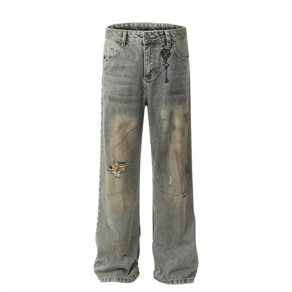 Hole Denim Men Trousers Heavy Industry Washing Jeans