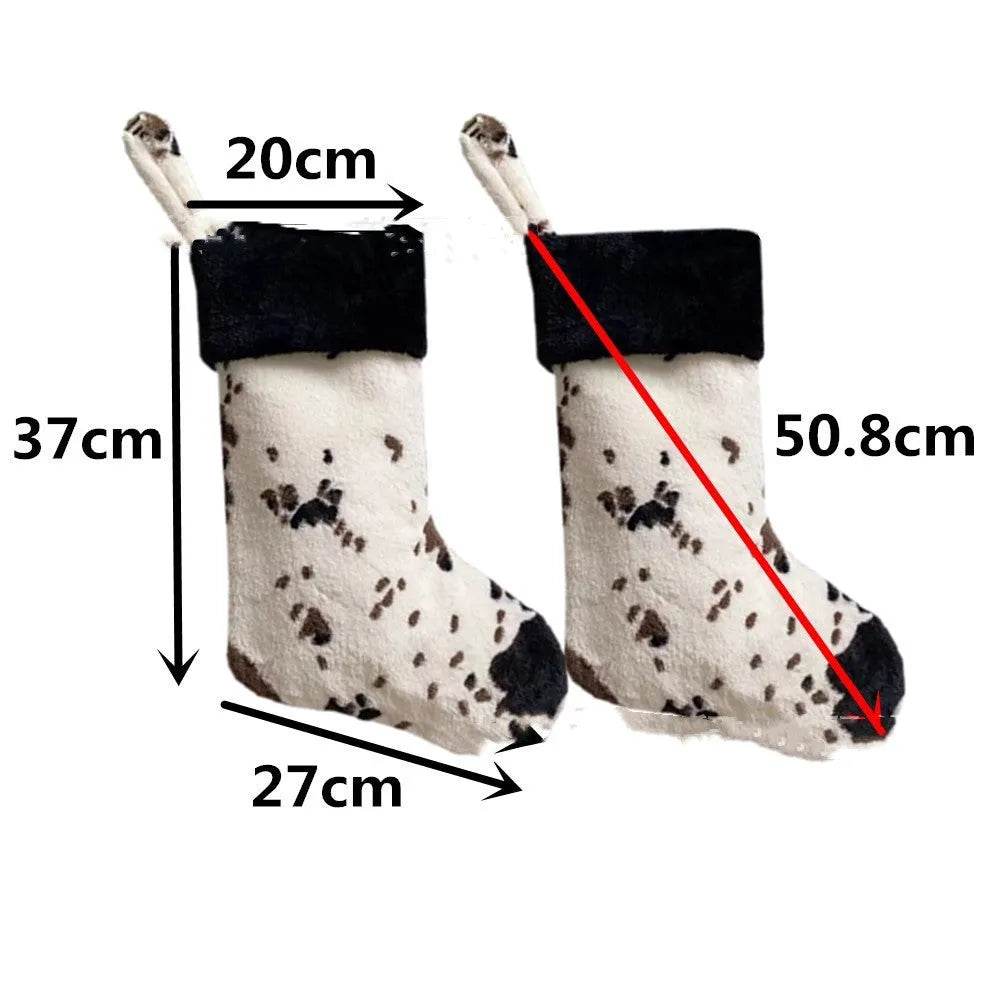 20-inch Plush Christmas Stockings Cows Pattern Gift Bag - www.Shopthatapp.com