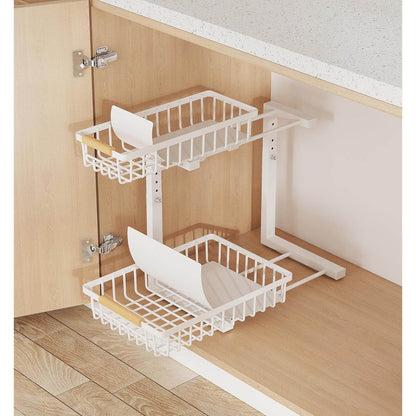 Metal Adjustable Height Two-Tier Drawer Kitchen Bathroom Under Sink Storage Rack - www.Shopthatapp.com