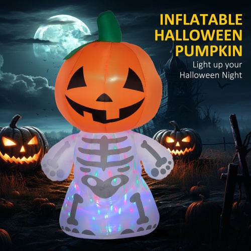 6ft Halloween Inflatables Outdoor Decorations, Smiling Skeleton Ghost With Pumpkin Head, Blow Up LED Yard Decor For Garden, Lawn, Party, Holiday, Waterproof - www.Shopthatapp.com