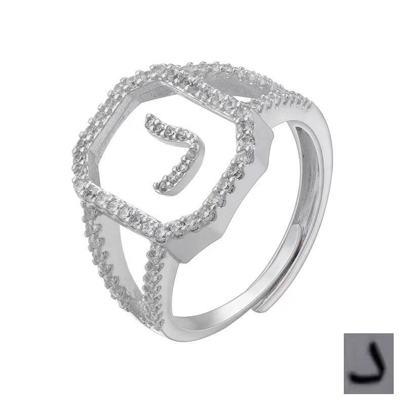 Fashion Micro Inlaid Zircon Arab Letters Ring for women