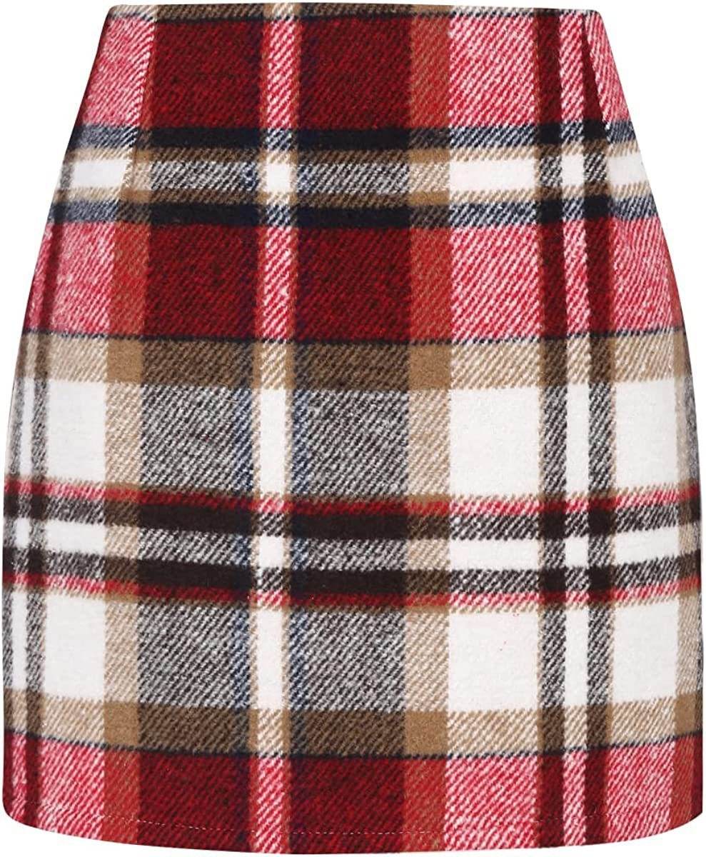 Women's High Waist Plaid Tight Pencil Wool Mini Skirt - www.Shopthatapp.com