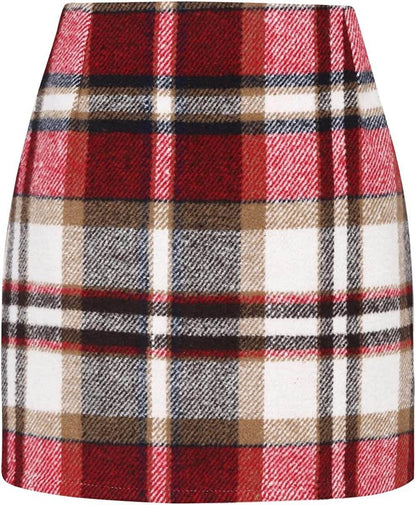 Women's High Waist Plaid Tight Pencil Wool Mini Skirt - www.Shopthatapp.com