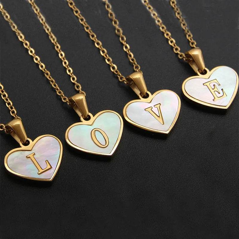 26 Letter Heart-shaped Necklace White Shell Love Clavicle Chain Fashion Personalized Necklace For Women Jewelry Valentine's Day - www.Shopthatapp.com