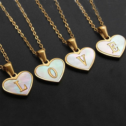 26 Letter Heart-shaped Necklace White Shell Love Clavicle Chain Fashion Personalized Necklace For Women Jewelry Valentine's Day - www.Shopthatapp.com