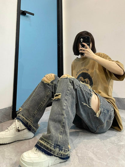 Ripped Jeans For Women Baggy Denim Boyfriend Jeans - www.Shopthatapp.com