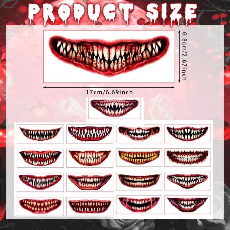 18 Sheets Halloween Temporary Tattoo Stickers 18 Styles Realistic Face Tattoo Face Stick Horror Prank Props Make Up Face Decals Cosplay Decor For Halloween Trick Or Treat Party Costumes Party - www.Shopthatapp.com