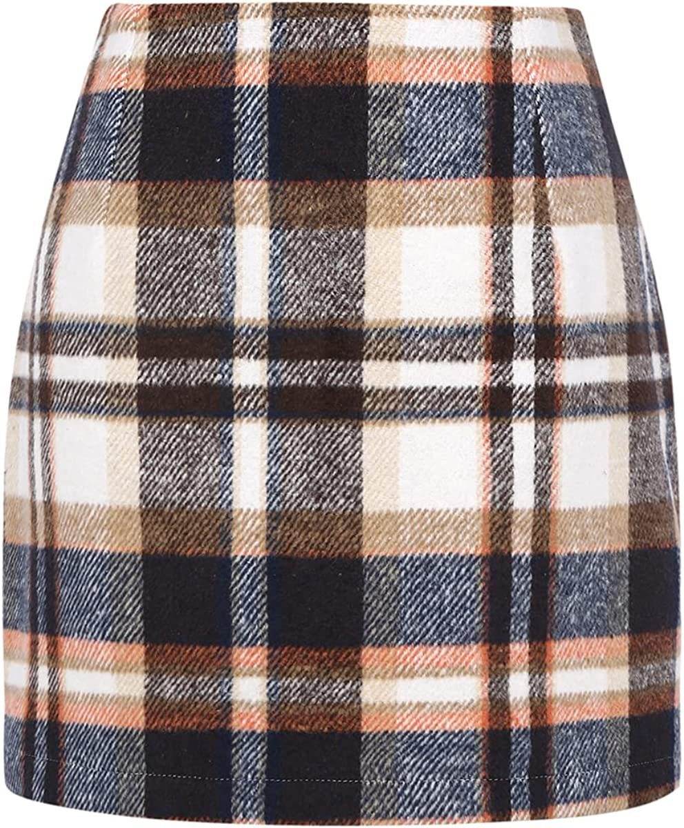 Women's High Waist Plaid Tight Pencil Wool Mini Skirt - www.Shopthatapp.com