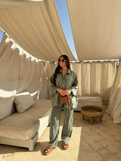 Casual Women Wide Leg Pants Long Sleeves Shirt Sets Ladies Loose High Street 2 Piece Outfits Pant co ords for Women Trouser co ords for Women - www.Shopthatapp.com