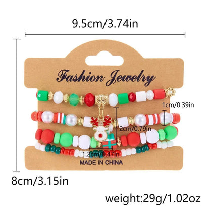 4pcs Christmas Snowman Handmade Beaded Bracelet set gift idea - www.Shopthatapp.com