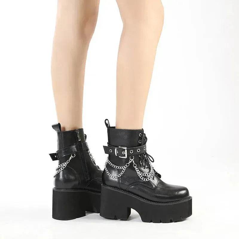 Black Block heeled  Buckled Ankle boot Gothic for women - www.Shopthatapp.com