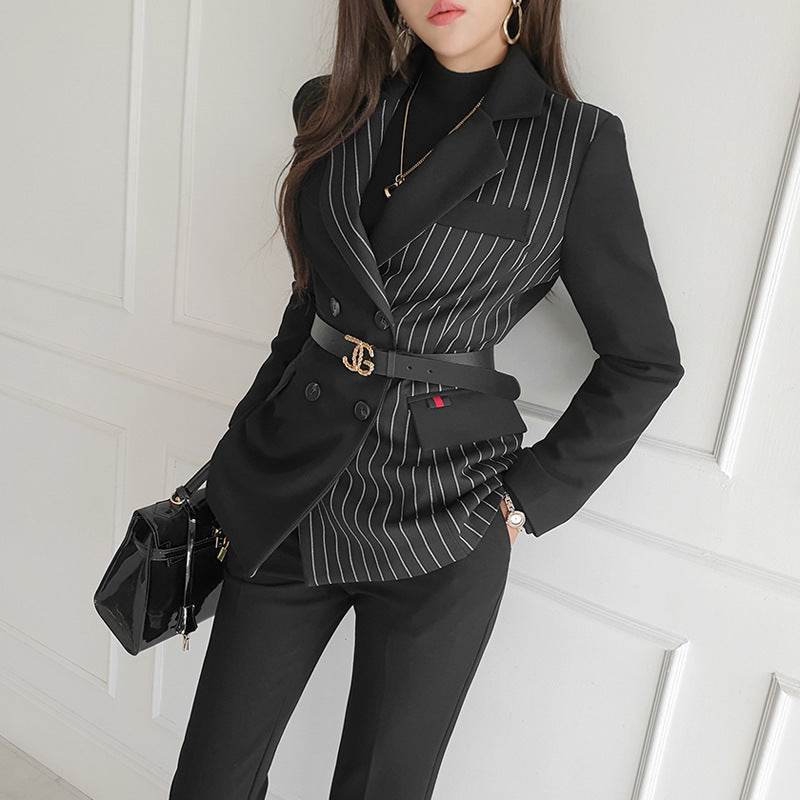 Formal Business Women Set New Striped Blazer Slim Pant suit 2pcs - www.Shopthatapp.com