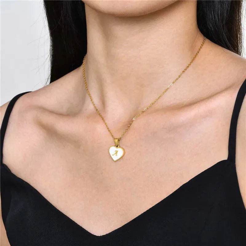 26 Letter Heart-shaped Necklace White Shell Love Clavicle Chain Fashion Personalized Necklace For Women Jewelry Valentine's Day - www.Shopthatapp.com