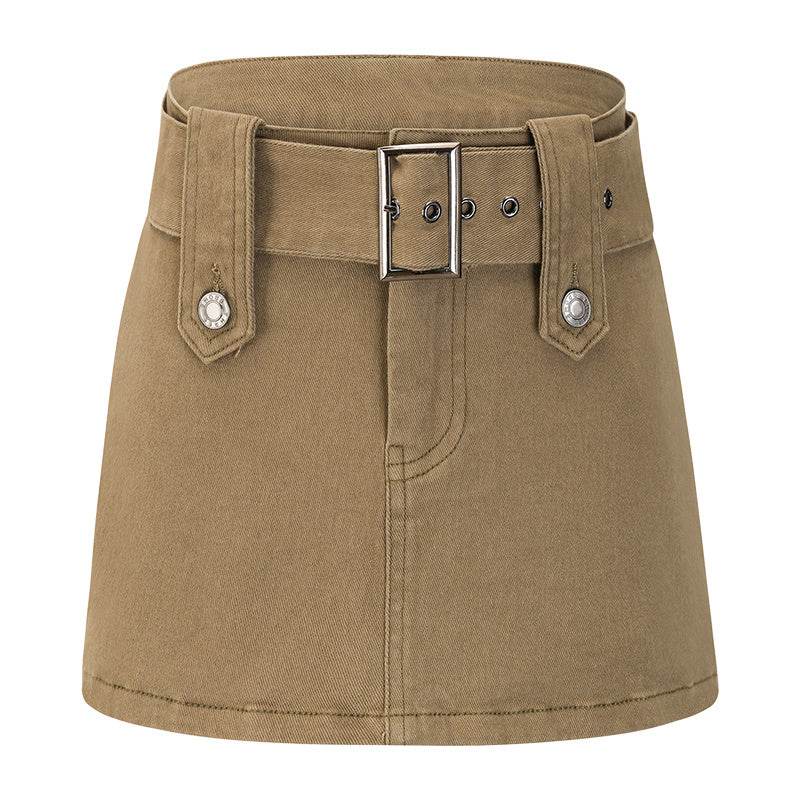 American Retro Wide Waistband Denim Mini Skirt with Belt - www.Shopthatapp.com