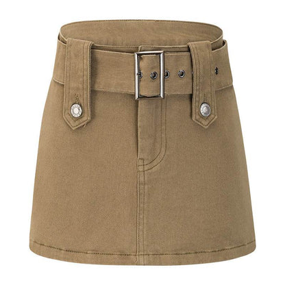 American Retro Wide Waistband Denim Mini Skirt with Belt - www.Shopthatapp.com