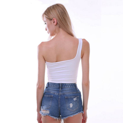 Casual Summer tops One shoulder crop tank top ladies - www.Shopthatapp.com