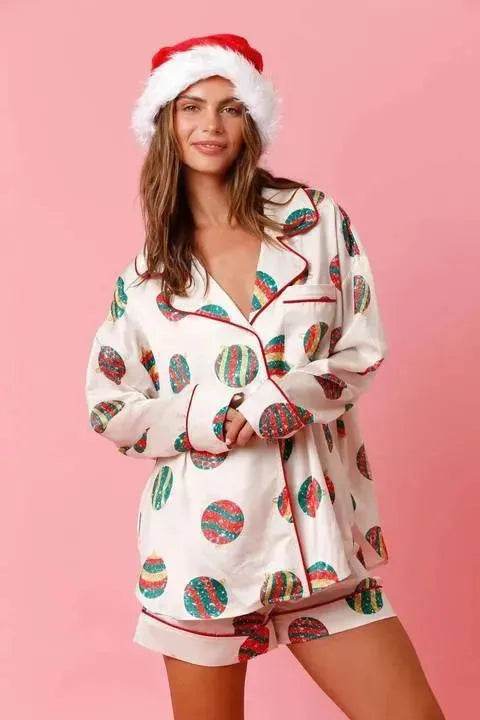 Satin Printed Santa Claus Two-piece Suit Home - www.Shopthatapp.com