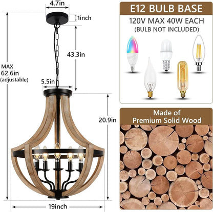 Solid Wood Modern Chandelier For Dining Room, Living Room, Kitchen, Island, Bedroom, Foyer, Height Adjustable, Brown - www.Shopthatapp.com