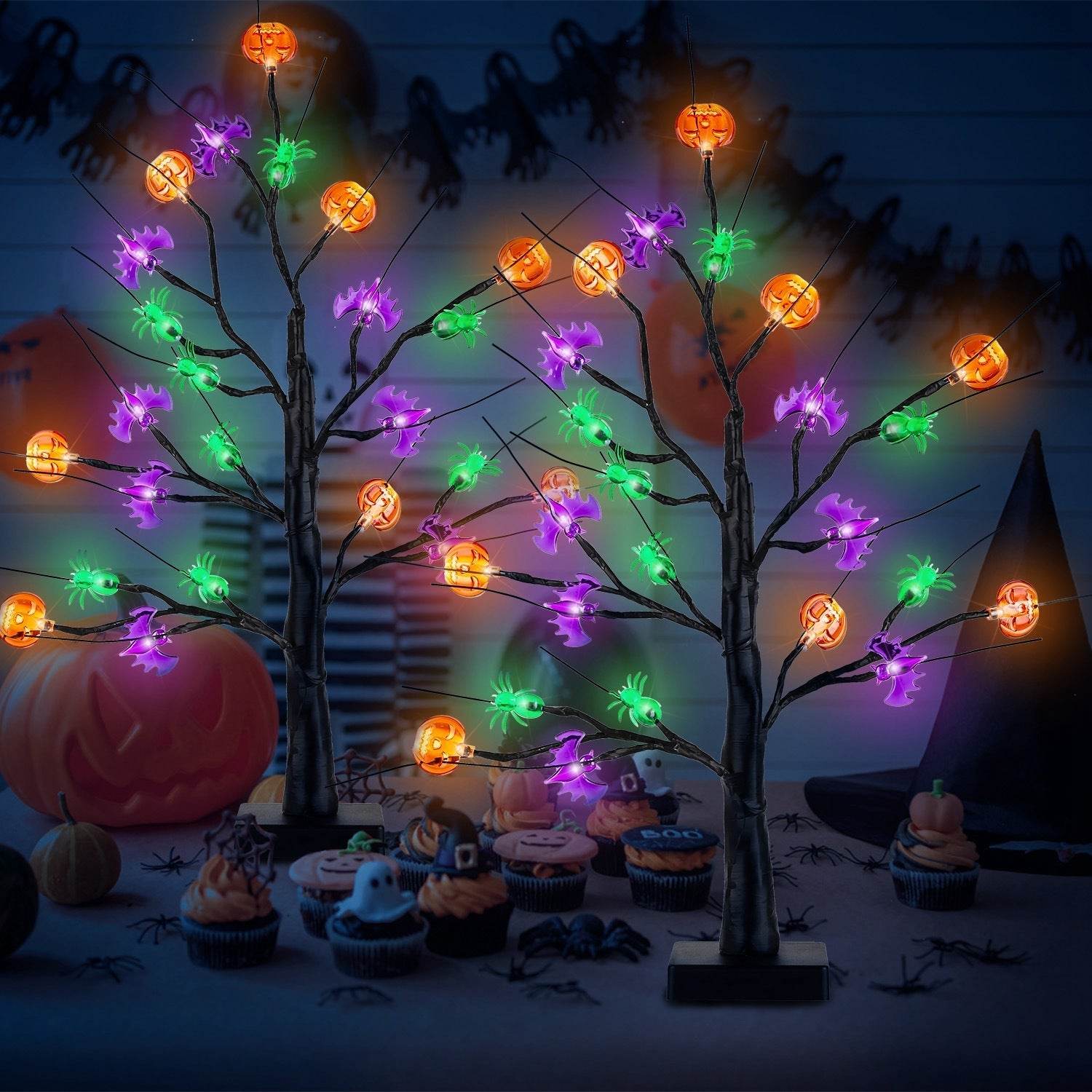 2Pack 1.97FT Lighted Halloween Trees Halloween Indoor Decorations Black Halloween Tree Lights With Timer Adjustable Twigs For Tabletop Party - www.Shopthatapp.com