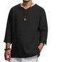 Loose Casual V-neck Top Cotton And Linen Long Sleeve Pullover Shirt Men's Shirt Top - www.Shopthatapp.com