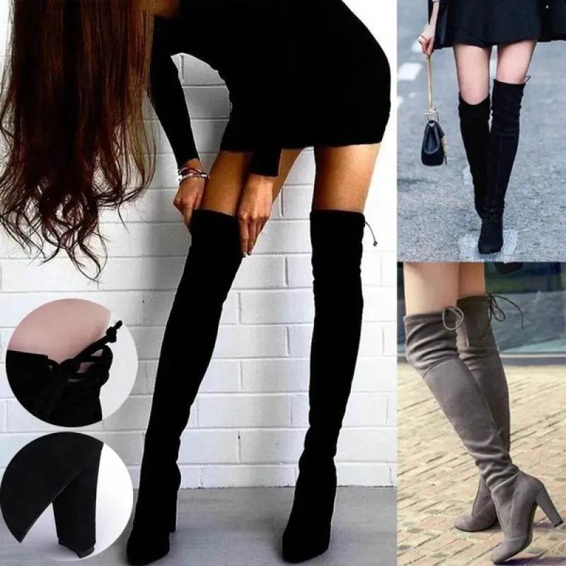 Black Knee High Boots For Women Shoes High Heel Long Boots - www.Shopthatapp.com