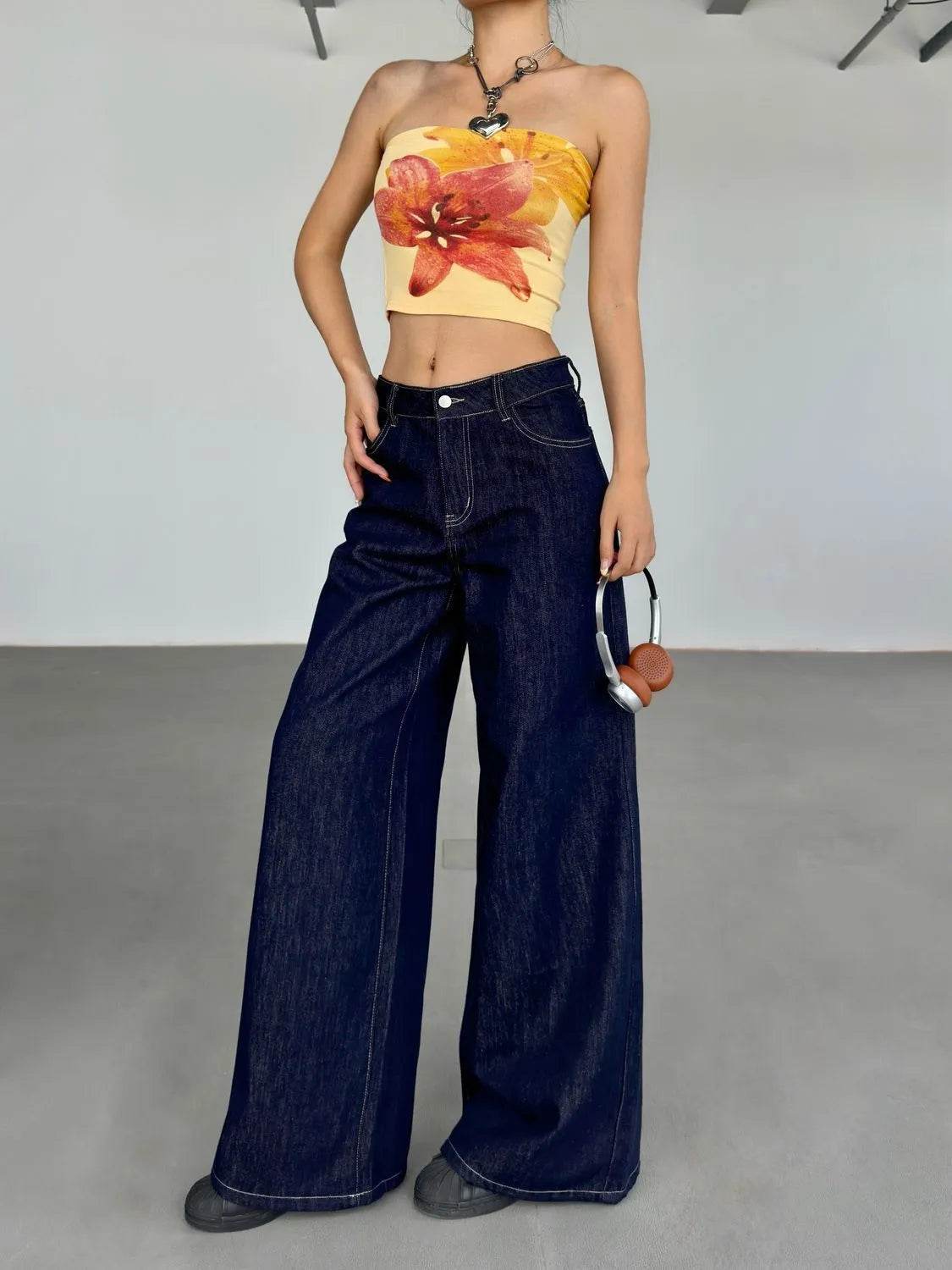 Fashion American Retro Wide Leg Baggy Jeans Pant For Women - www.Shopthatapp.com