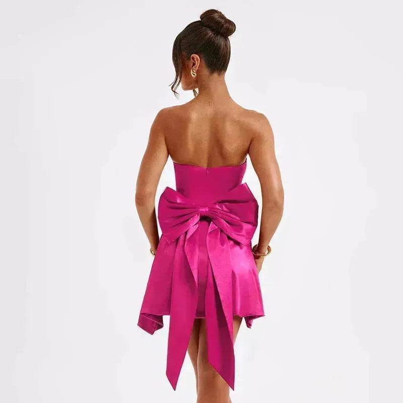 Women's Mini Tube Dress With Big Bow Summer Fashion Tube Top Short Skater Dress. - www.Shopthatapp.com