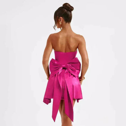 Women's Mini Tube Dress With Big Bow Summer Fashion Tube Top Short Skater Dress. - www.Shopthatapp.com