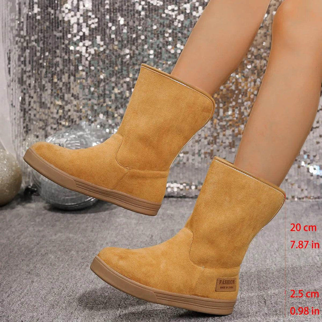 Women's Snow Boots Winter Warm Non-slip Flat Mid-calf Boot Plus Velvet And Thickened Cotton Shoes - www.Shopthatapp.com