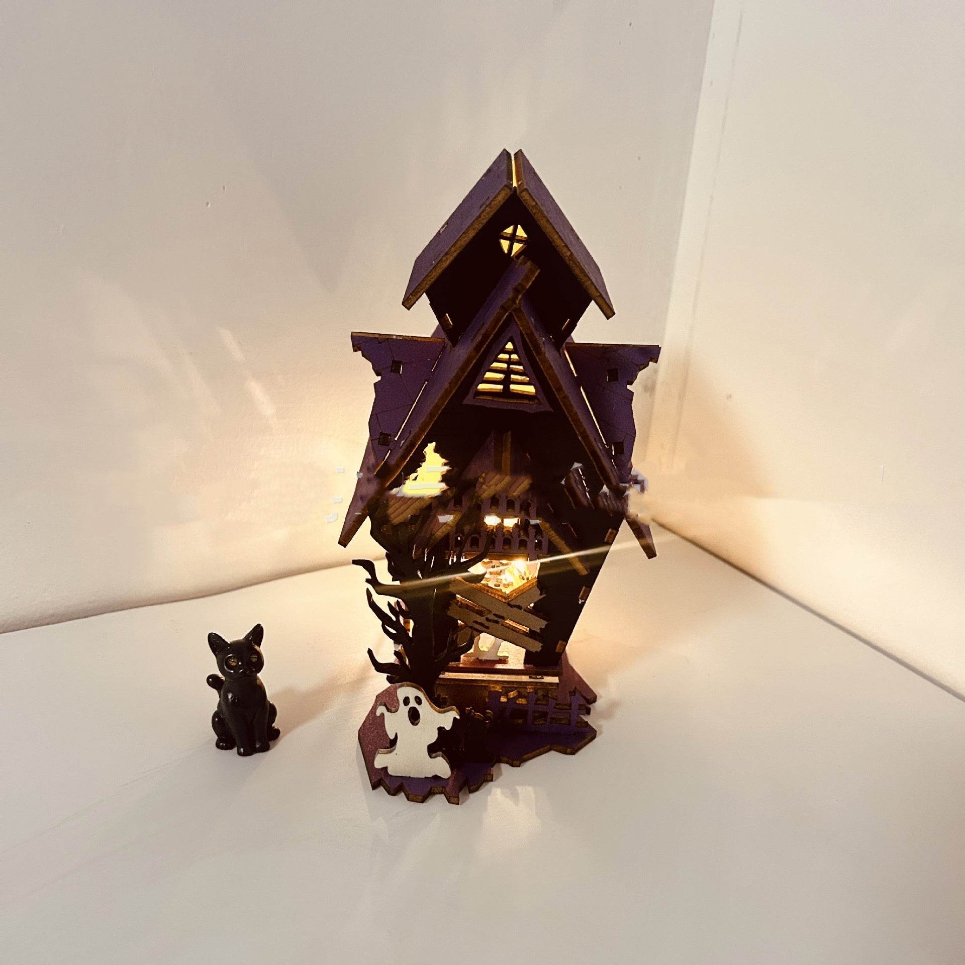 Halloween DIY Wooden Glowing Haunted House Table Decoration - www.Shopthatapp.com