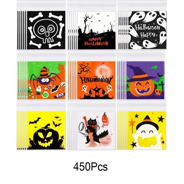 450 Pcs Halloween Cellophane Treat Bags Self-sealing Clear Candy Cookie Bags Pumpkin Ghost Black Cat Skull Trick Or Treat Bags For Halloween Birthday Trick Or Treat Party Favors Supplies - www.Shopthatapp.com