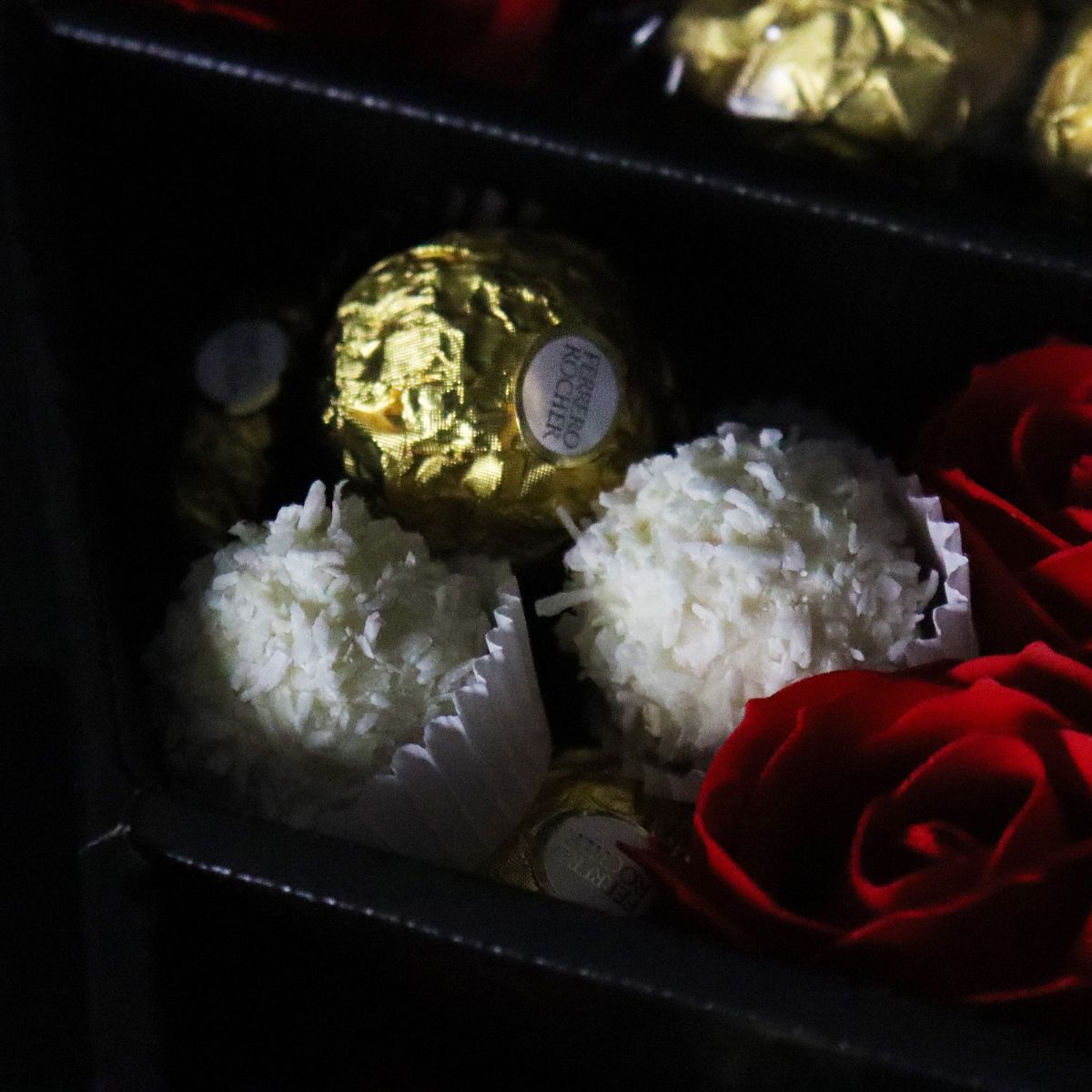 Ferrero Rocher & Raffaello Signature Chocolate Bouquet With Red Roses-Food and beverage-www.Shopthatapp.com-HamperWell