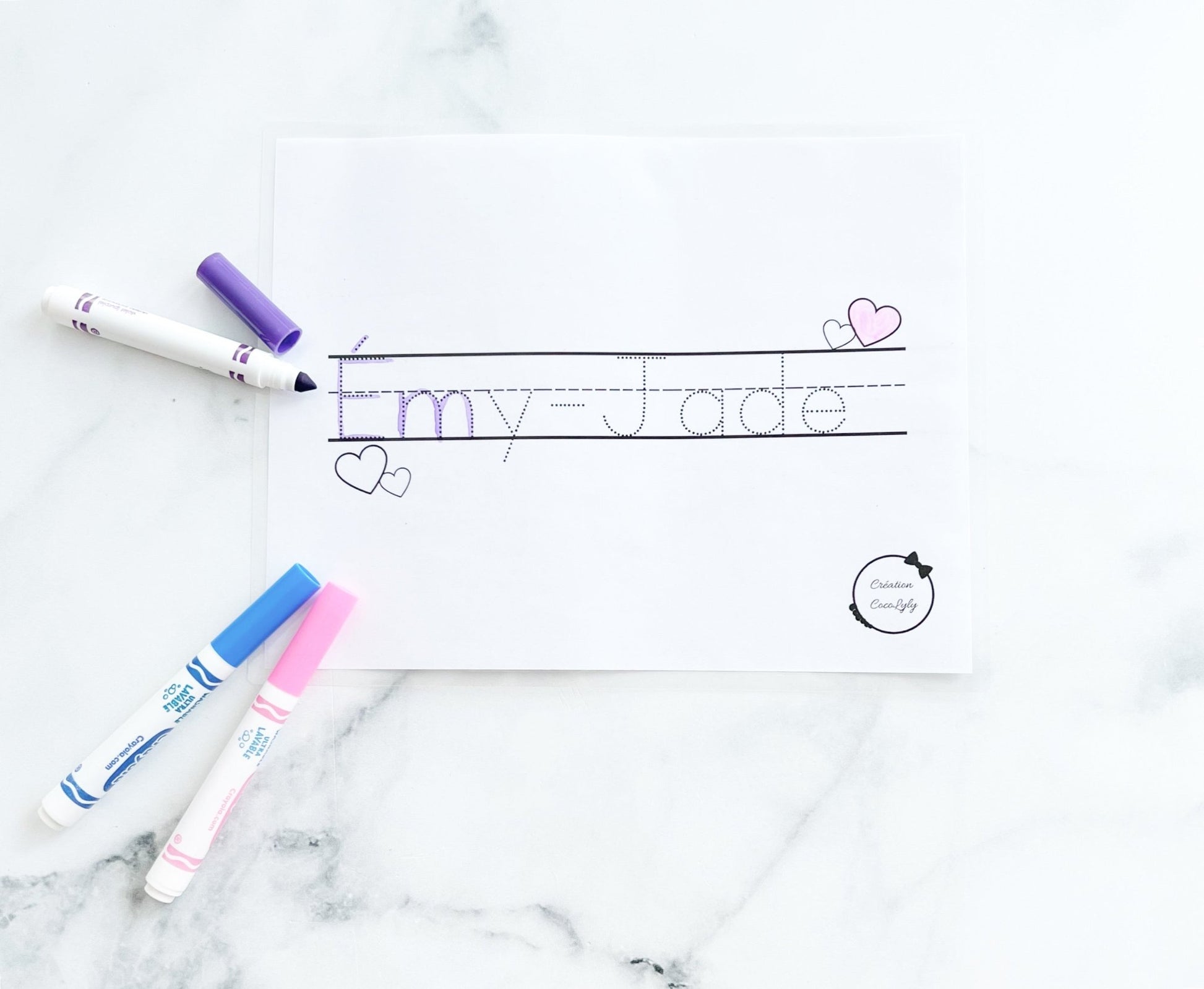 Feuille effaçable éducative et réutilisable trace ton prénom personnalisé petit coeur - www.Shopthatapp.com
