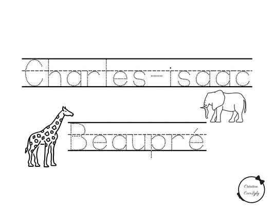 Feuille effaçable éducative et réutilisable trace ton prénom personnalisé safari-Arts and crafts-www.Shopthatapp.com-Creation Coco Lyly