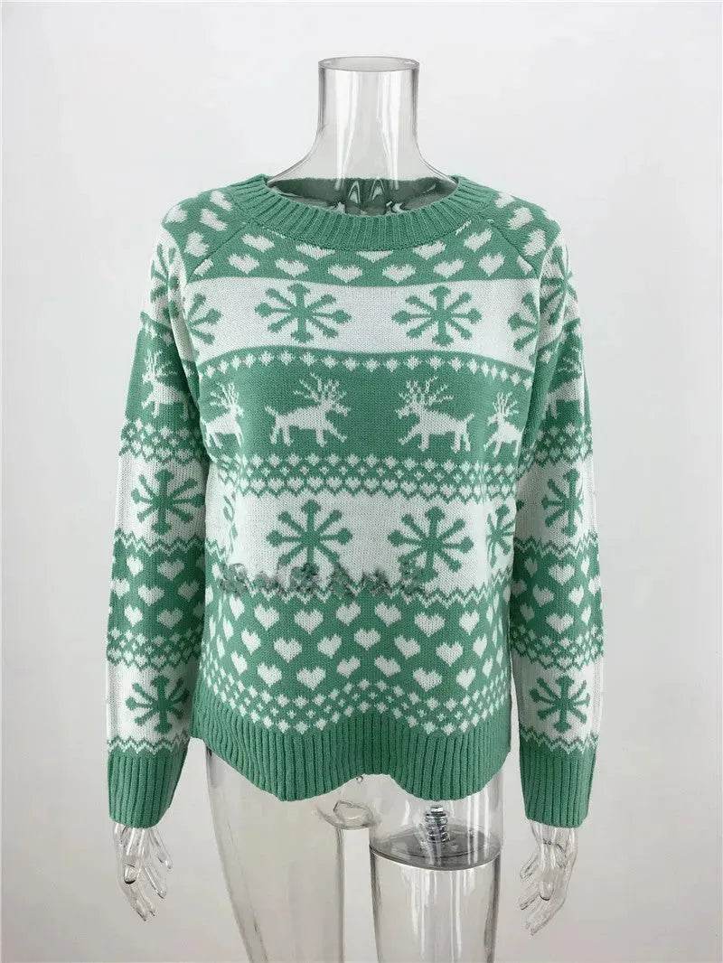Elk Autumn And Winter New Knitted Round Neck Women's Christmas Snowflake Pullover Women's Sweater - www.Shopthatapp.com
