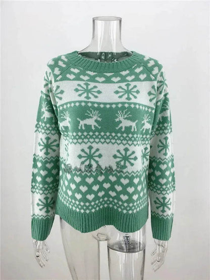 Elk Autumn And Winter New Knitted Round Neck Women's Christmas Snowflake Pullover Women's Sweater - www.Shopthatapp.com