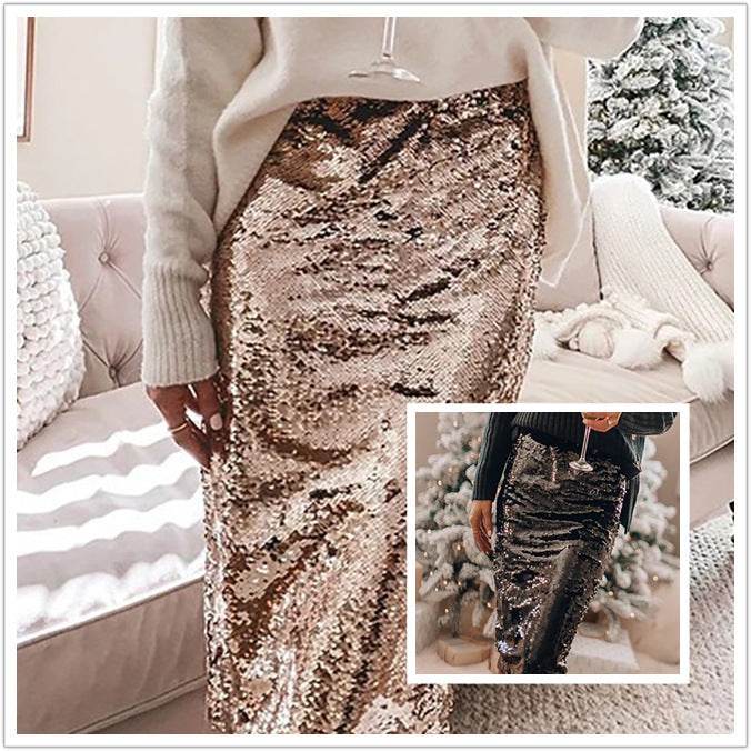 Sequined Glittering Hip A Line Pencil Midi Skirt - www.Shopthatapp.com
