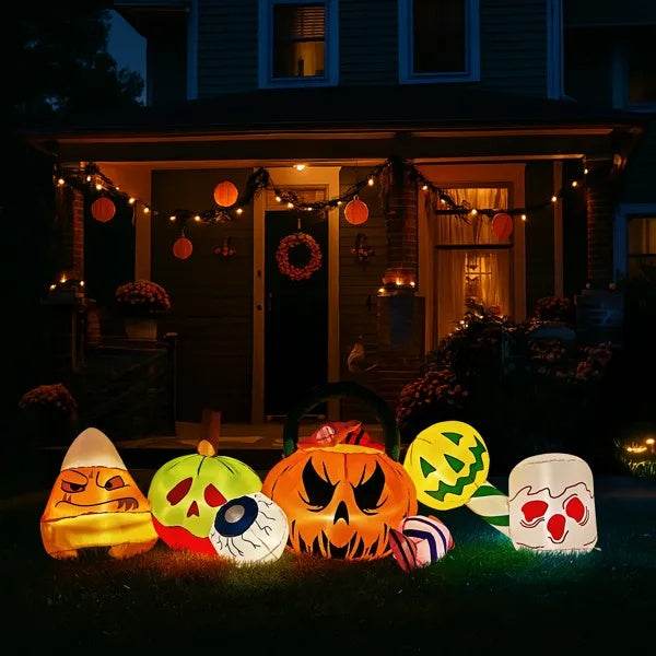 8FT Long Halloween Inflatables Pumpkins Eyeball Candy Outdoor Decorations, Blow Up Yard Decoration With Built-in LEDs Lighted For Lawn Garden Outside Indoor Decor - www.Shopthatapp.com