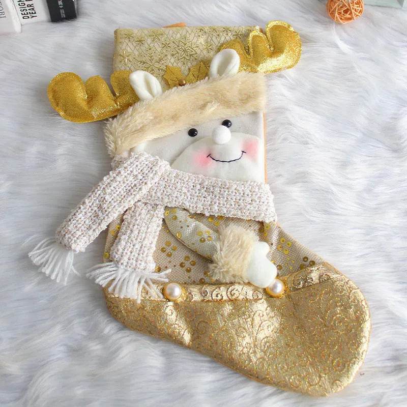 Santa Snowman Gold Christmas Stockings Pendant Candy Bag - www.Shopthatapp.com