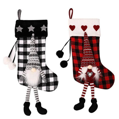 Red And Black Plaid Hanging Feet Stockings Christmas - www.Shopthatapp.com