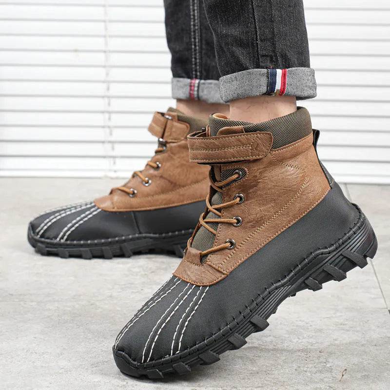 Winter Fleece Lace-up Snow Boots For Men Women Waterproof And Anti-slip Outdoor Work Boot Fashion Warm Mid-tube Cotton Shoes Men - www.Shopthatapp.com