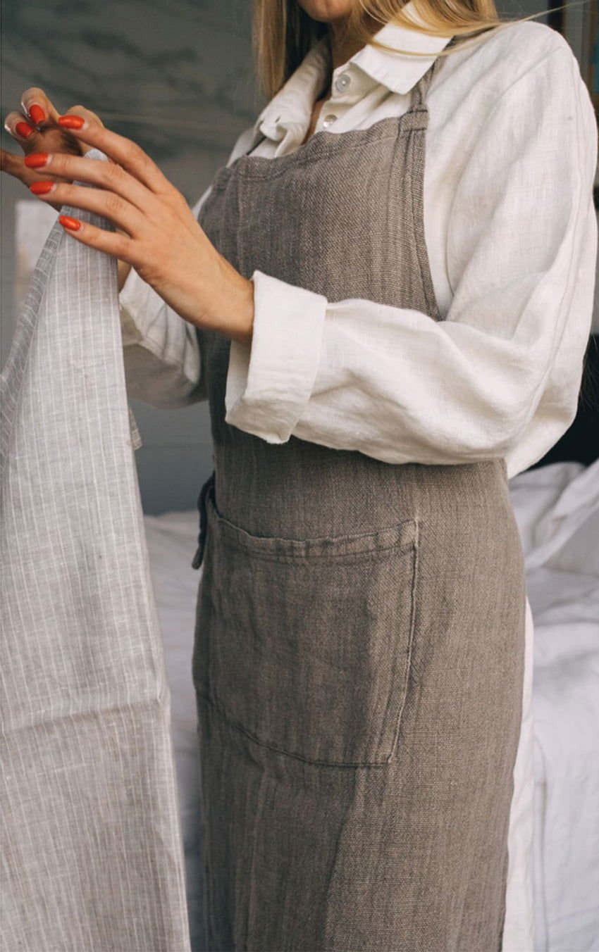 Findlay Linen Tea Towel Grey with White Stripes - www.Shopthatapp.com