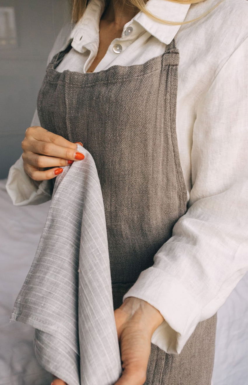 Findlay Linen Tea Towel Grey with White Stripes - www.Shopthatapp.com