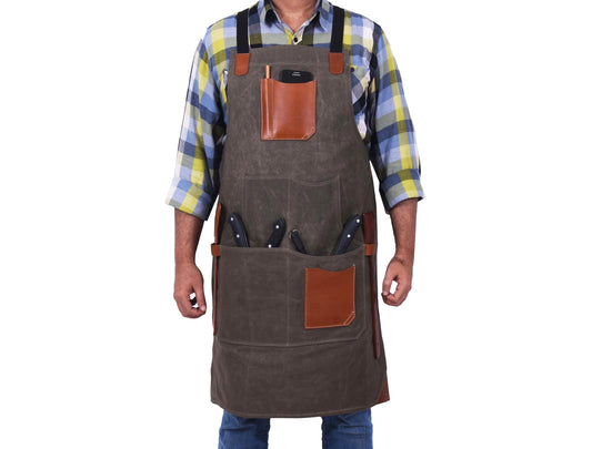 Fremont Leather Canvas Apron - Distressed grey - www.Shopthatapp.com